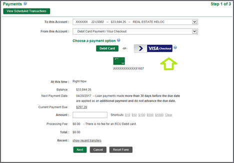 Online banking Payments page