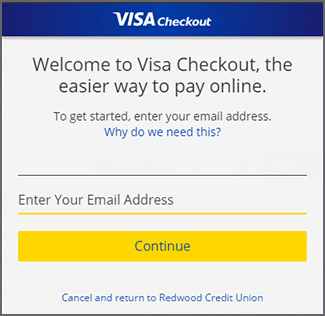 VISAcheckout Welcome for new signup. Add email address to continue.