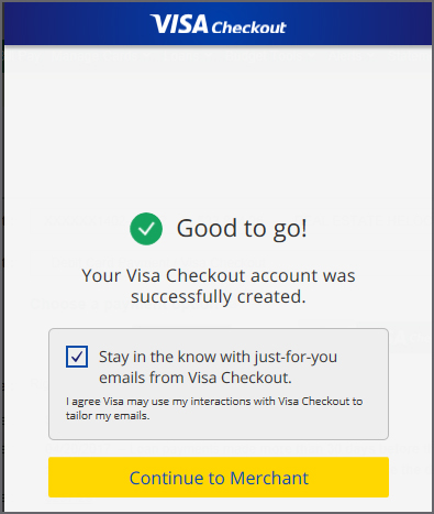 Good to go confirmation for Visa Checkout.