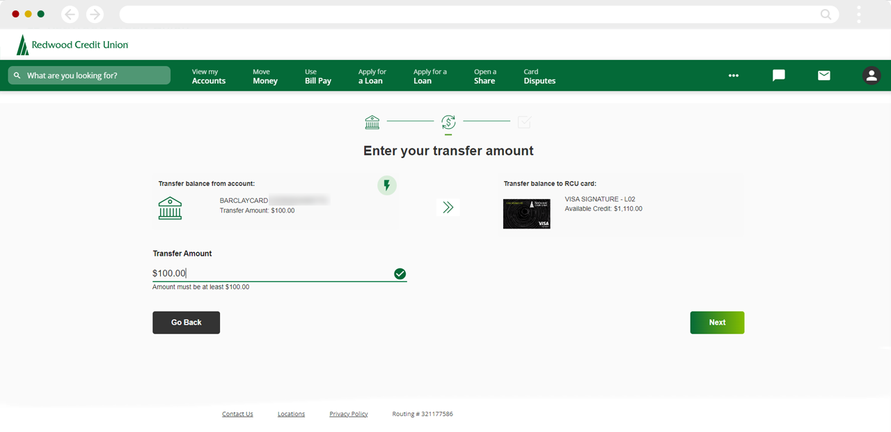 Submitting a Visa balance transfer on desktop, step 5