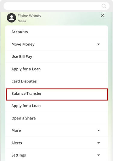 Submitting a Visa Balance Transfer in mobile, step 2