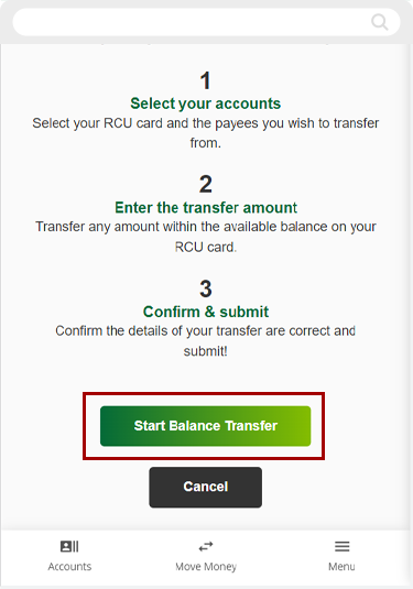 Submitting a Visa Balance Transfer in mobile, step 3