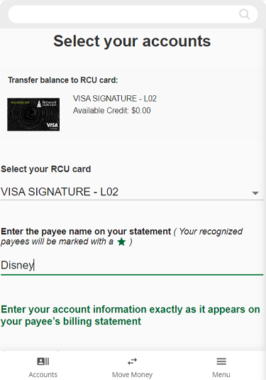 Submitting a Visa Balance Transfer in mobile, step 4