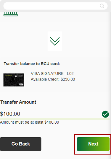 Submitting a Visa Balance Transfer in mobile, step 7