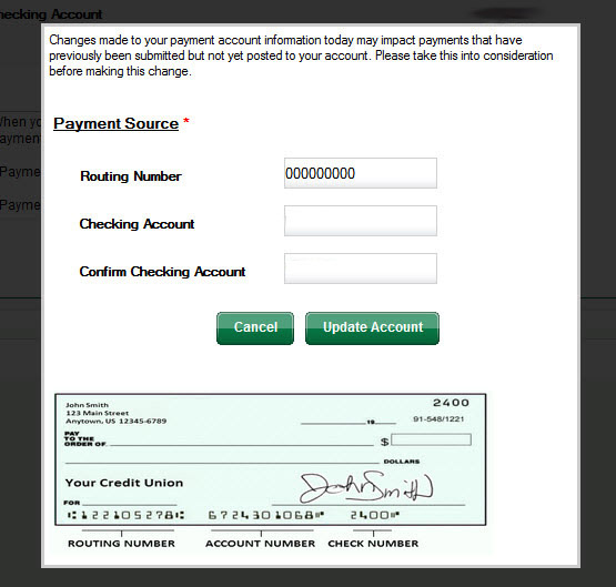 Visa Payment External Account Information Screen. Add Routing Number and Account Information. 