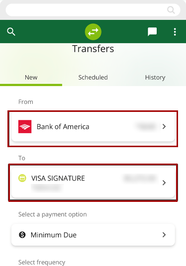 Making a payment to your Visa in mobile, step 3