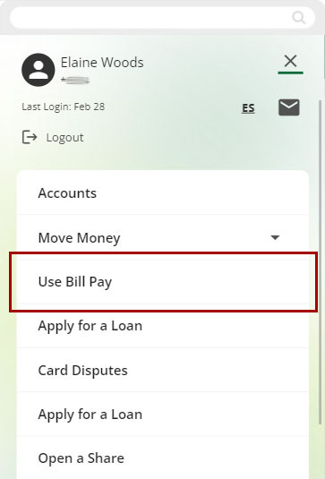 Screenshot of navigating to Bill Pay on mobile devices