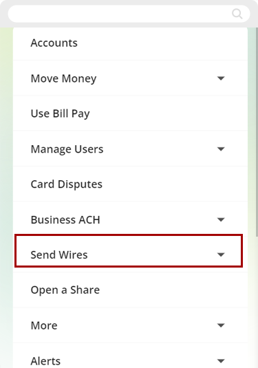 Submitting a wire transfer request in mobile, step 1
