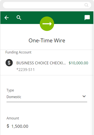 Submitting a wire transfer request in mobile, step 3