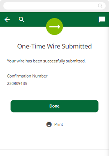 Submitting a wire transfer request in mobile, step 